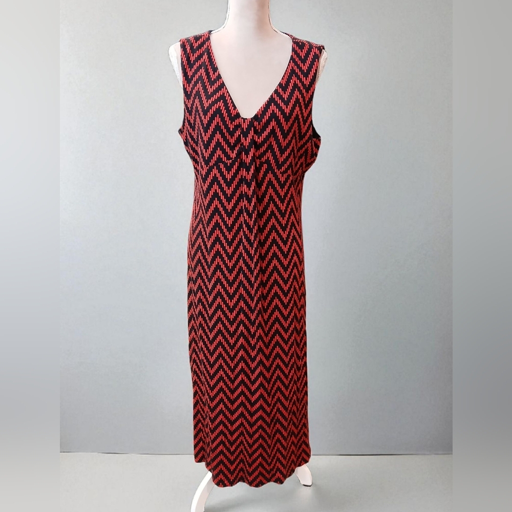 Laura Ashley Y2k Babydoll Maxi Chevron Dress Red Black Womans XL Vamp